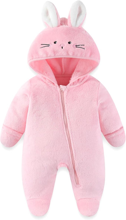 JiAmy Baby Snowsuit Baby Bear Hooded Onesie With Fold-Over Newborn Animals Fleece Outifts Thin Fall Winter Outfits