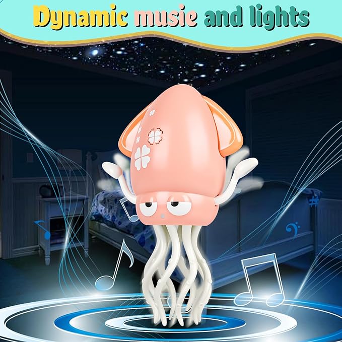 Dancing Octopus Baby Toy,Pink Music & Interactive Sensory Toys for 3 6 9 12 Month & 1 2 3 Year Old,Crawling Dancing Squid Toy forgirl Baby Sensory Toy,baby Birthday Gift & Christmas Stocking Stuffers
