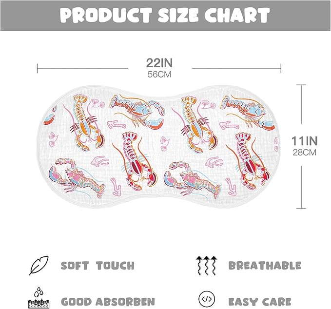 vvfelixl Baby Burp Cloths Sea Life Lobster Baby Newborn Cotton Burping Cloths Set Baby Washcloths 4 Pack
