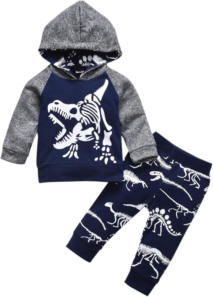Baby Boys Dinosaur Long Sleeve Hoodie Tops Sweatsuit Pants Winter Outfit Set