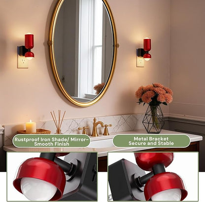L LOHAS LED Night Light, Night Lights Plug into Wall, 0-100LM Bathroom Night Light, Dusk to Dawn Dimmable Nightlight, Modern Metal Red Nightlight for Bedroom,Mirror Restroom