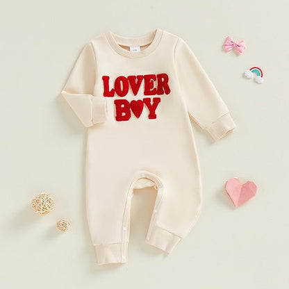 Baby Boy Valentines Outfit Newborn Long Sleeve Onesie Letter Print One Piece Jumpsuit Romper Cute Spring Clothes