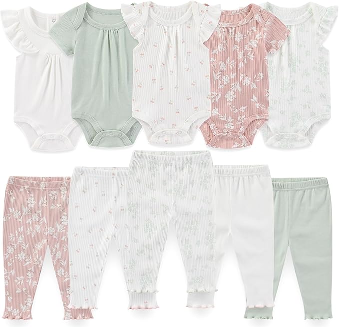 Baby Boy Girl 10 Piece Combined Type Clothing Set Cotton Baby Bodysuits and Pants Set Home Outdoor Infant Clothes