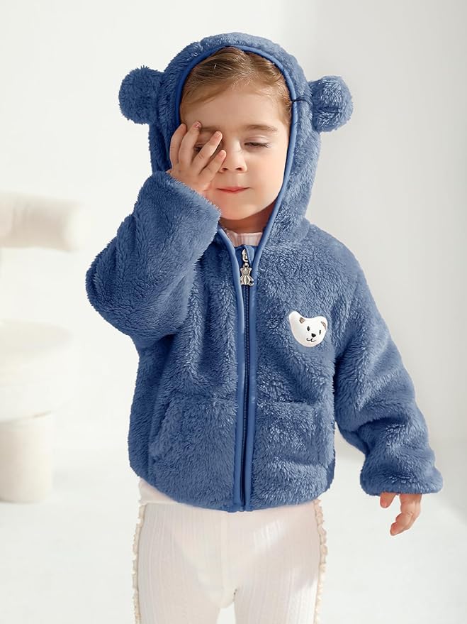 Baby Boys Girls Fleece Jackets Zip Up Hoodies Cute Bear Coats Fall Winter Fuzzy Jacket Newborn Boys Girls Outwear