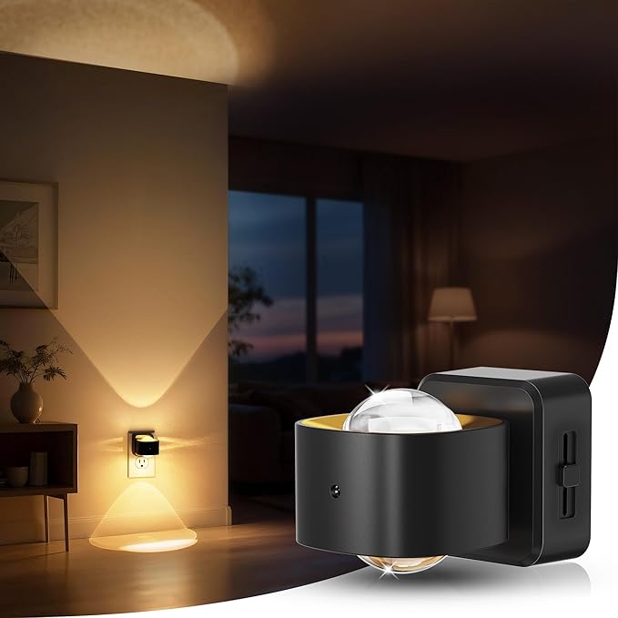 Briignite Night Light Projector, LED Night Lights Plug into Wall, 180° Rotating Night Light for Kids, Dusk to Dawn Sensor, 0-150LM Dimmable, Warm White Ambient Lighting for Bathroom, Gifts