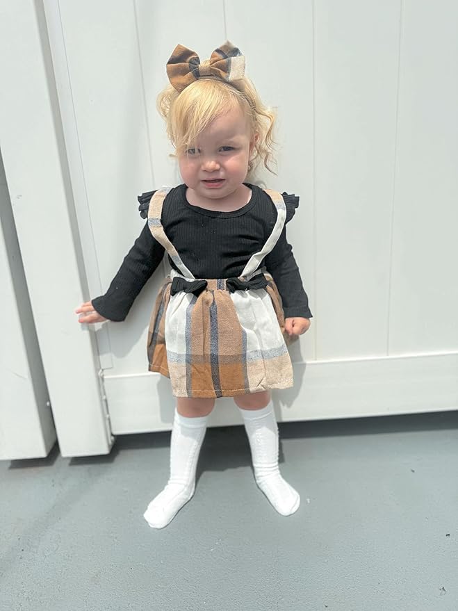 Unutiylo Preemie Newborn Baby Girl Clothes Romper Suspender Dress Fall Winter Outfits Ruffle Long Sleeve Jumpsuit