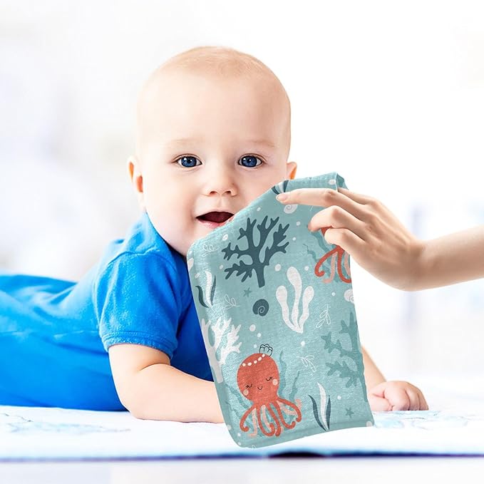 vvfelixl Octopus Swimming Underwater Baby Burp Cloths Baby Muslin Washcloths for Boys Girls Cotton Baby Face Towel for Newborn Infants Soft and Absorbent 11.8 X 11.8 in, 5 Pack