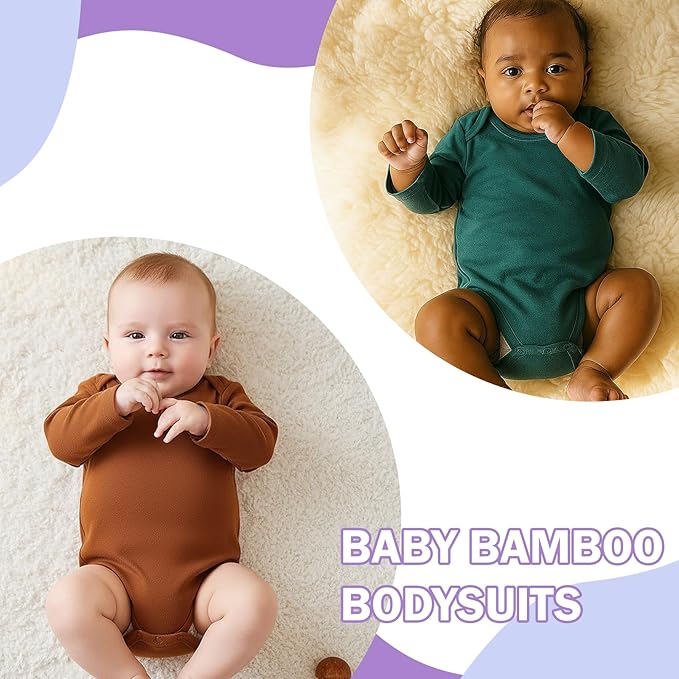DEFAHN 2-Pack Unisex Baby Bodysuit Super Soft Viscose from Bamboo - Solid Long Sleeve Baby Boys Girls Onsies