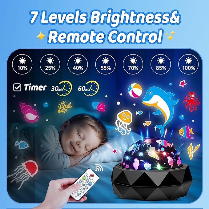 PIKOY Night Light Projector for Kids Room - 15 Colors, 15 White Noise, 3 Films, Remote - Rechargeable Star Lights for Ceiling, Bedroom - Gifts