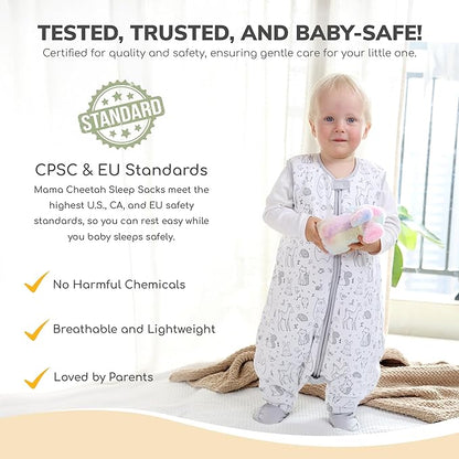 Mama Cheetah Toddler Sleep Sack with Feet 4T - 5T, 2.5 TOG Organic Cotton Baby Sleeping Bag with Legs, Baby Wearable Blankets for Walkers w/ 2-Way Zipper, Baby Sleep Sack for Girls & Boys, XL