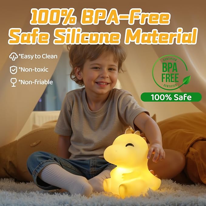 Mewaii Huggwaii Squishy Dinosaur Night Light for Kids, 4 White Noise Dimmable Silicone Kids Night Light, Long Battery Life Rechargeable Dinosaur Lamp,Toddler Nightlight,Boys & Baby Gifts Room Decor