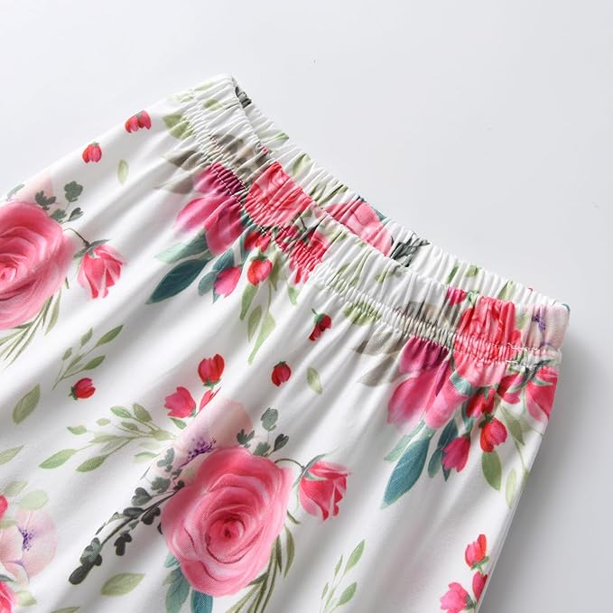 KuKitty 3Pcs Baby Girl Outfits Set Long Sleeve T-Shirt Tops Flowers Pants with Headband