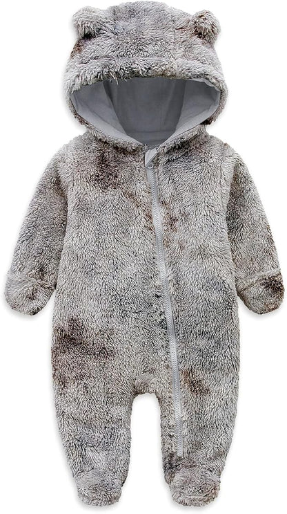 Jimonda Baby Tie Dye Snowsuit Winter Fleece Jumpsuit 0-18 Months, 100% Polyester Hooded Romper with Bear Ears for Infant