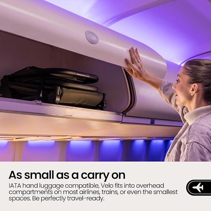 Mompush Velo Lightweight Travel Stroller, Compact & Airplane-Friendly for Baby and Toddler, Lie-Flat Seat, One-Hand Fold, with Leather Bumper Bar, Shoulder Strap, Raincover, Storage Bag & Cup Holder