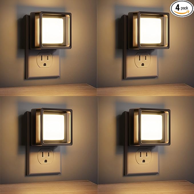 LED Night Light, DORESshop Night Lights Plug Into Wall [4 Pack] with Dusk-to-Dawn Sensor, Dimmable Nightlights, Adjustable Brightness for Bathroom, Hallway, Bedroom,Kids Room,Stairway,Soft White 3000K