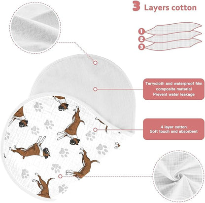 4 Pack Muslin Burp Cloths Boxer Dogs White Cotton Baby Burp Cloths Ultra Absorbent Soft Thick Burping Cloth for Newborn Babies Boys Girls 22x11 Inch