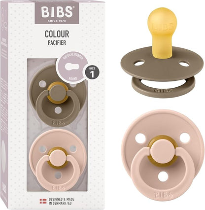 Bibs Colour Pacifier 2-Pack | BPA Free Soother, Round Nipple. Natural Rubber Latex,