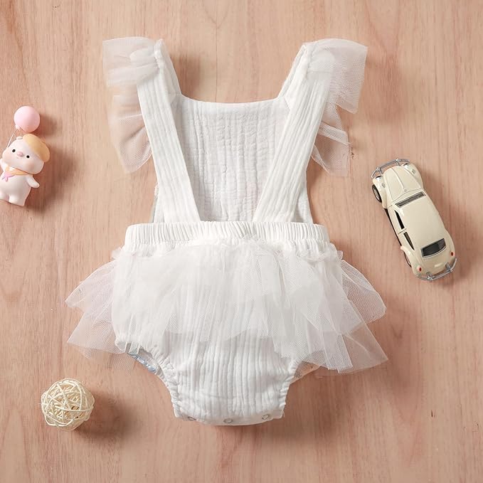 Sasaerucure Infant Baby Girl Summer Outfits Sleeveless Dress Romper Lace Tutu Onesie One Piece Ruffle Bodysuit