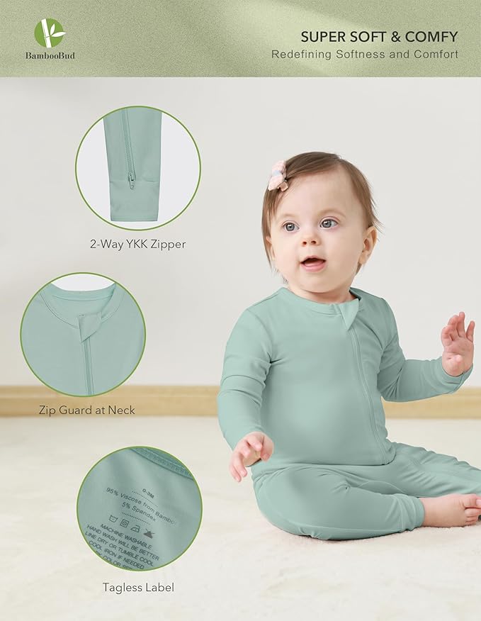 Baby Zippered Rompers Newborn Pajamas Sleepers Long Sleeve Jumpsuits Infant Zipper Romper-Viscose from Bamboo