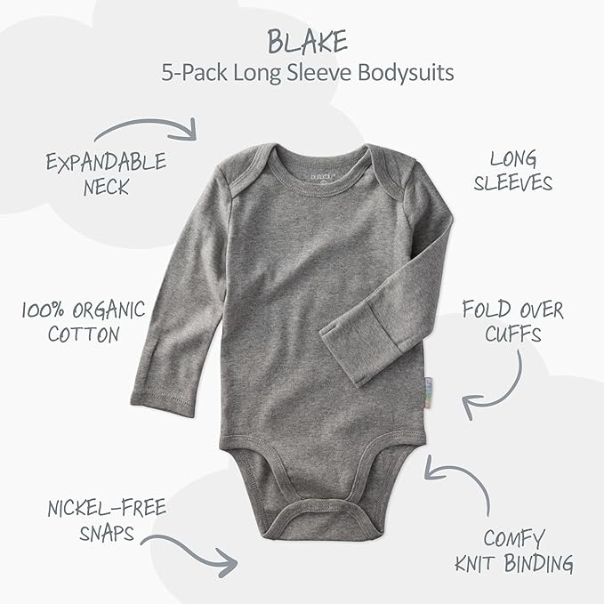 Blake 5-Pack Long Sleeve Bodysuits 100% Organic Cotton Baby Boys & Girls