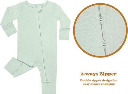 GUISBY Long Sleeve Cotton Pajamas Footless Baby Bodysuits with Zipper and Mittens 3-Pack for Boys Girls
