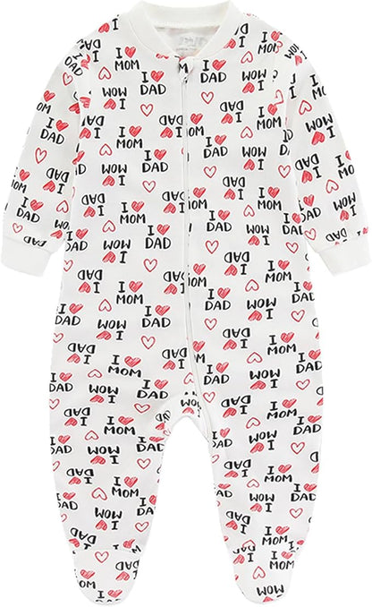 Baby Girls Boys Footed One-Piece Romper Cotton Long Sleeve Jumpsuit Zip Front Footie Romper 0-12 Month