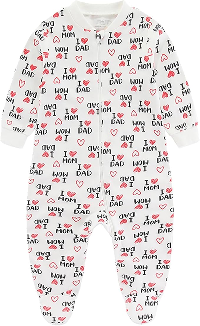 Baby Girls Boys Footed One-Piece Romper Cotton Long Sleeve Jumpsuit Zip Front Footie Romper 0-12 Month