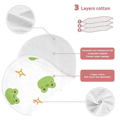 Muslin Baby Burp Cloths Set of 2, Soft Absorbent Cute Frog Muslin Washcloths, Bibs, Face Towel for Newborn Boys Girls, 22 x 11 Inch