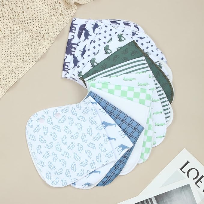 2-in-1 Burp Cloths and Baby Bibs - 6 Pack Large Super Absorbent Soft Cotton Burping Cloths for Spit Up, 3 Layers Thick Baby Burp Rags for Girls & Boys