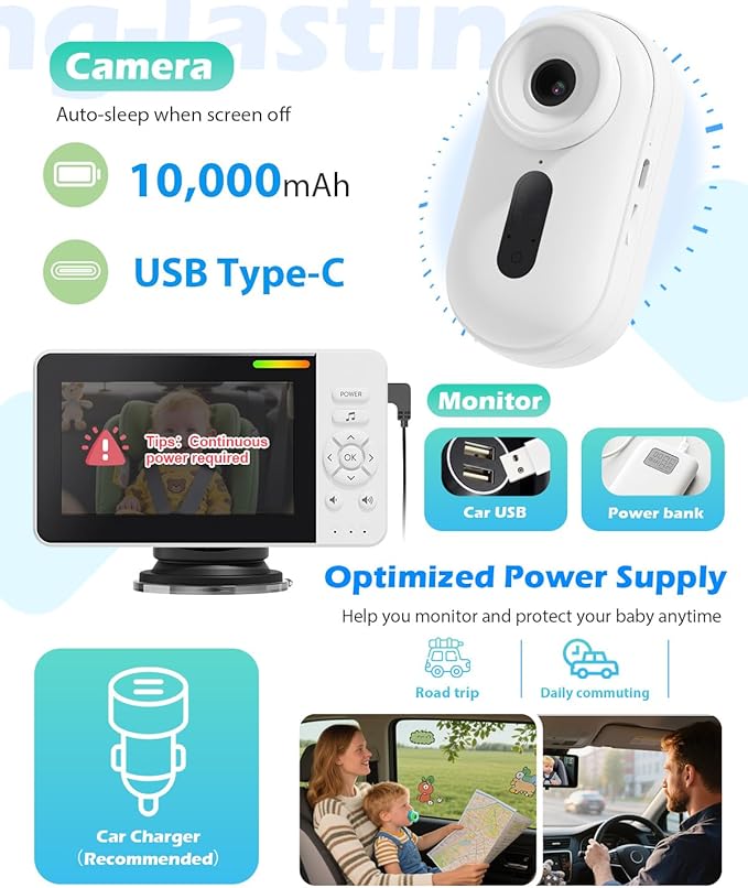 Wireless Baby Car Camera with Upgraded Auto Night Vision, 1080P HD Car Baby Monitor with 360° Adjustable, Easy Install Rear Facing Carseat Mirror, Newborns Travel Essentials Gifts - White