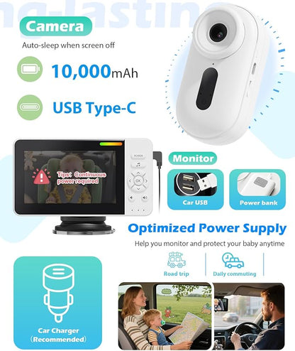 Wireless Baby Car Camera with Upgraded Auto Night Vision, 1080P HD Car Baby Monitor with 360° Adjustable, Easy Install Rear Facing Carseat Mirror, Newborns Travel Essentials Gifts - White