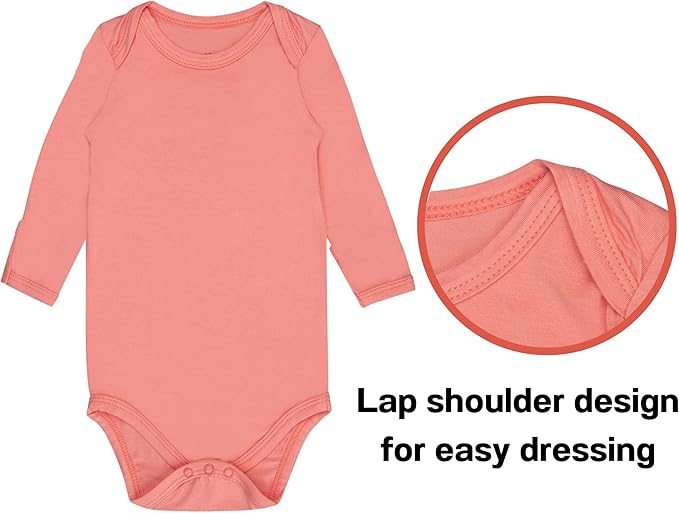 GUISBY Unisex Baby Rayon of Bamboo Snap Bodysuits, Long Sleeve with Mittens Cuffs Bodysuit