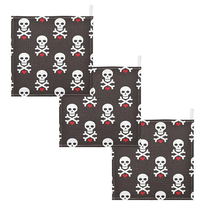 Baby Washcloths Cotton Skull Red Heart Baby Muslin Washcloths Soft Baby Face Towel for Newborn Infants Baby Wipes, 11.8 X 11.8 Inch, 5 Pack