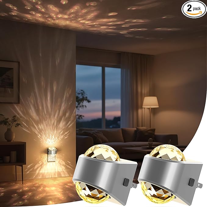 Briignite Night Light, Sliver Night Lights Plug into Wall 2 Pack, LED Projector Night Light, Soft White for Bedroom, Dimmable Brightness Dusk to Dawn Nightlight for Bathroom, Gaming Room, Home Decor