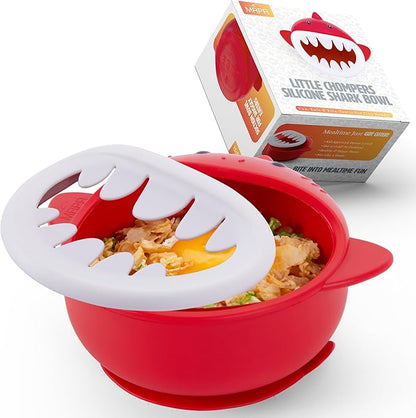 MRPR Chompers Silicone Shark Bowl - Baby & Toddler Suction-bowl - BPA-Free, Microwave & Dishwasher safe - Mess-Free Mealtime - Fun & Durable Snack-bowl for Kids - Strong Suction, Travel-Friendly