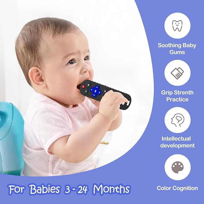 2Pcs Silicone Teething Toys, Remote Control Shape Teethers for Babies Remote Teething Toys, Silicone TV Remote Teether BPA Free/Dishwasher/Refrigerator Safe