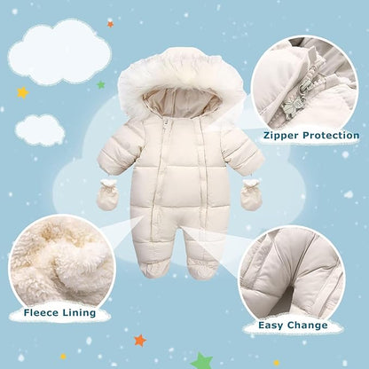 Baby Girl Boy Snowsuit Cute Down Jacket Hooded Romper Light Puffer Padded Jumpsuit Infant Winter Outwear