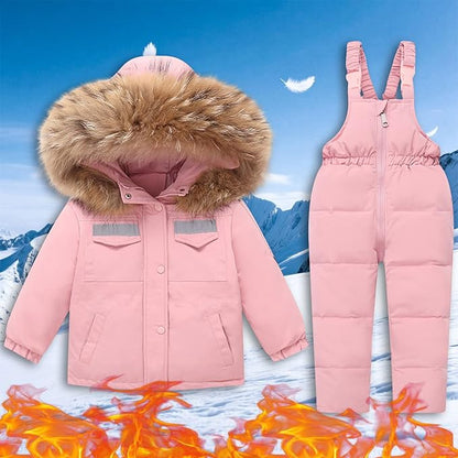 Kids 2 Piece Snowsuit Sets Girls Boys Winter Cute Hooded Puffer Jacket Snow Pants Snowboard Skiing Sets Insulated