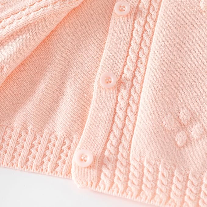 Toddler Baby Girls Cotton Knit Jacquard Sweater Cardigan, Crew Neck Spring Coat Sweater Long Sleeve Clothes Warm Tops