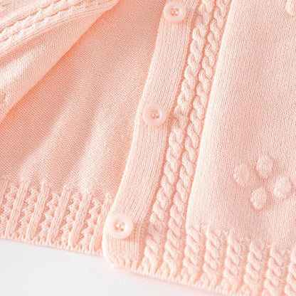 Toddler Baby Girls Cotton Knit Jacquard Sweater Cardigan, Crew Neck Spring Coat Sweater Long Sleeve Clothes Warm Tops