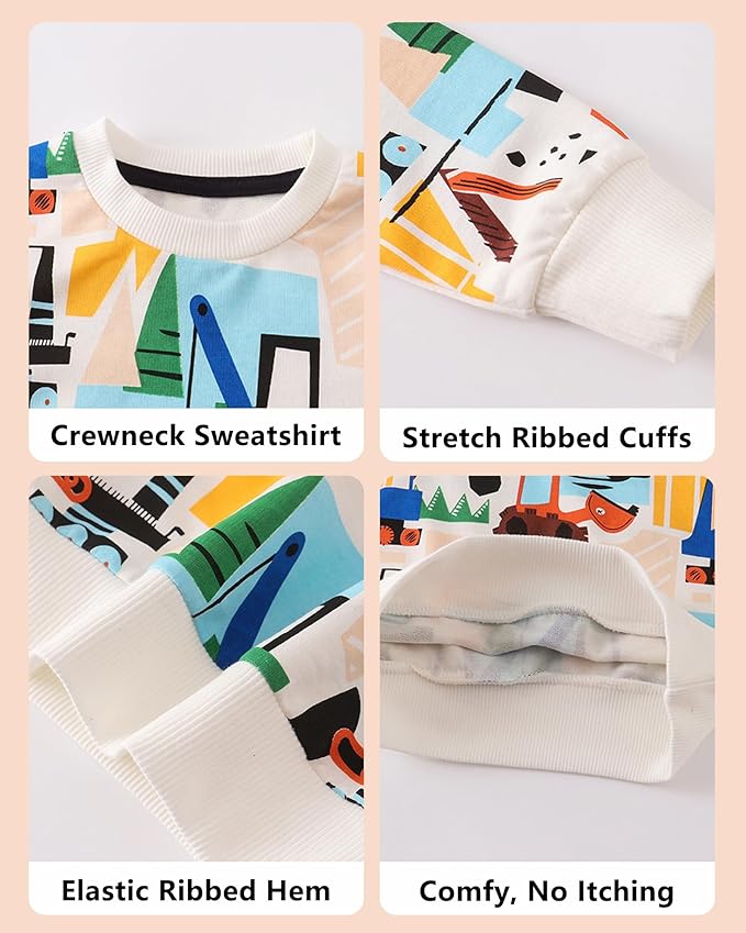 BeiVSlley Toddler Boys 3 Pack Cotton Pullover Crewneck Sweatshirt Long Sleeve Cartoon Shirt Sweaters Tops