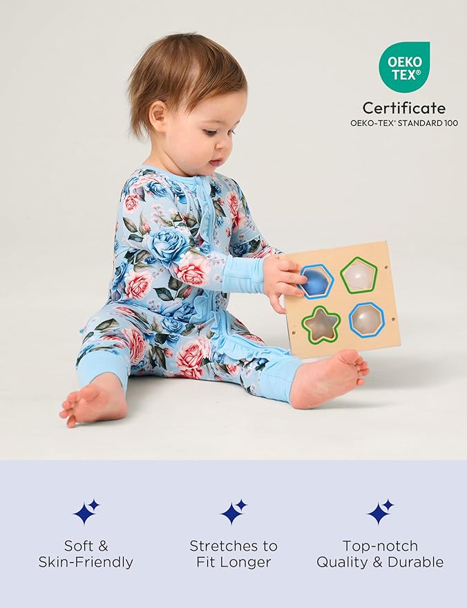 Bamboo Viscose Baby Girl Footless Pajamas Ruffled Baby Sleepers with 2 Way Zipper