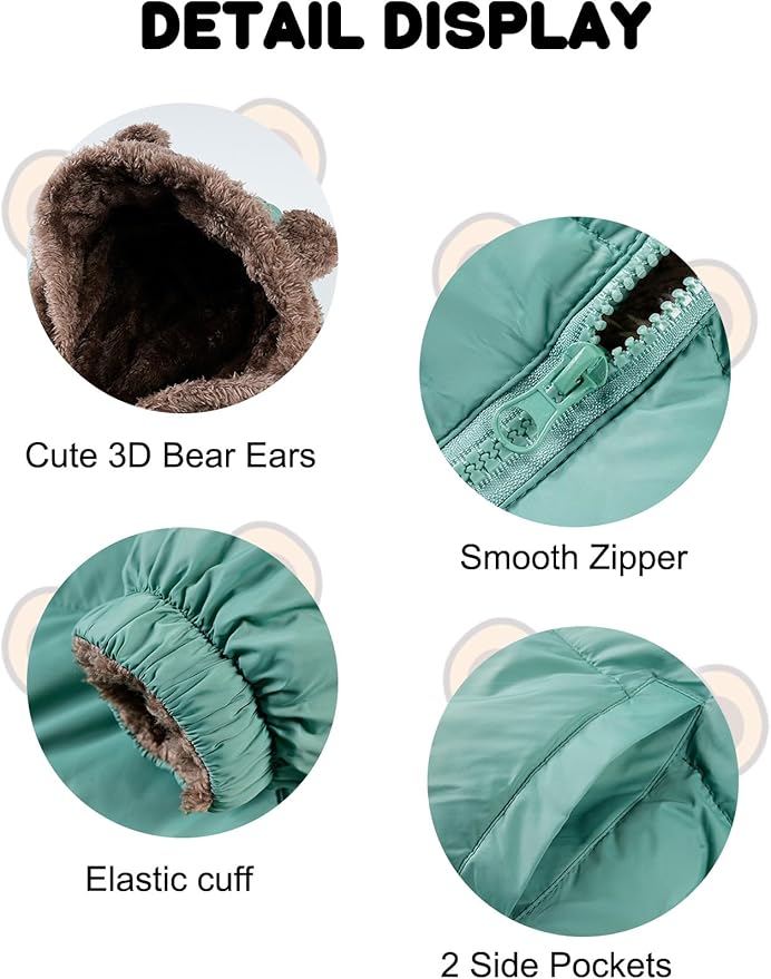 COZYPOIN Toddler Baby Boys Girls Winter Fleece Jackets Cute Bear Hooded Coats Little Kids Warm Windproof Outerwear for 1-6T