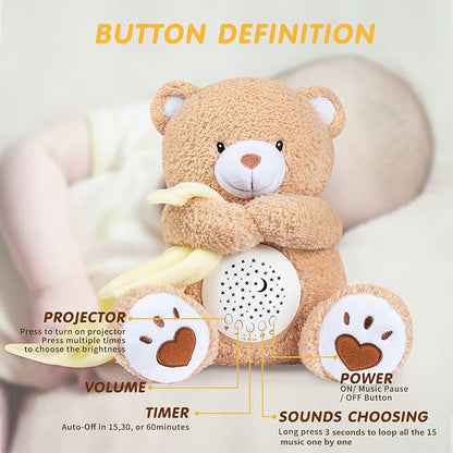 BEREST Baby Sleep Soother Bear, Mom's Heartbeat & Lullabies White Noise Machine, Nursery Decor Night Light Projector, Toddler Crib Sleeping Aid, Newborns Shower Gifts Portable Teddy