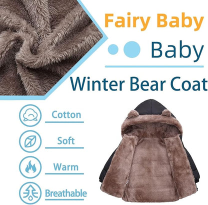 Fairy Baby Infant Baby Winter Coat Cute Teddy Bear Hooded Jacket Warm Fleece Outerwear Windproof Toddler Boys Girl 6M-4T