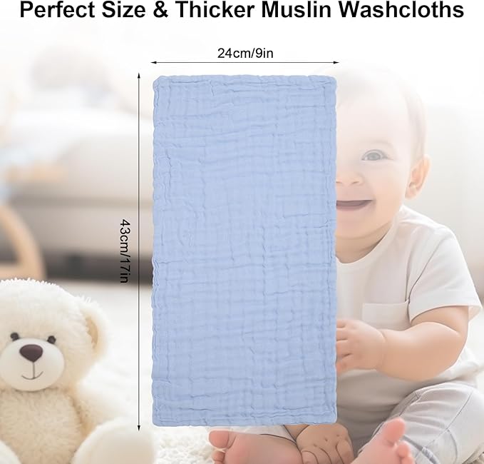 10 Pack Muslin Burp Cloths - 17"x9" 6-Layer 100% Cotton - Ultra Soft & Super Absorbent for Baby Spit Up & Drool - Gentle Burping Cloths for Newborn Boys & Girls, Essential Baby Items