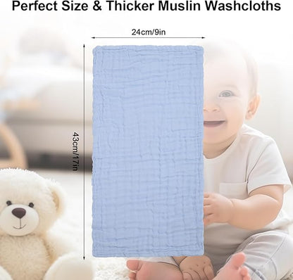 10 Pack Muslin Burp Cloths - 17"x9" 6-Layer 100% Cotton - Ultra Soft & Super Absorbent for Baby Spit Up & Drool - Gentle Burping Cloths for Newborn Boys & Girls, Essential Baby Items
