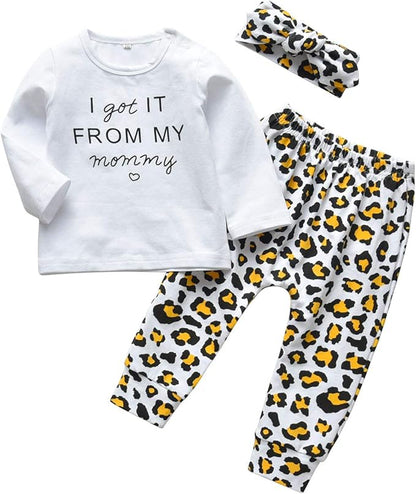 KuKitty 3Pcs Baby Girl Outfits Set Long Sleeve T-Shirt Tops Flowers Pants with Headband