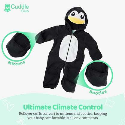 Cuddle Club Fleece Baby Bunting Bodysuit with Hood, Convertible Mittens & Booties, Car Seat Friendly, Soft & Warm, Easy Zip