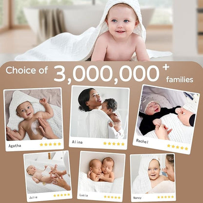 Yoofoss Hooded Baby Towels for Newborn 2 Pack 100% Muslin Organic Cotton Baby Bath Towel with Hood for Babies, Infant, Toddler and Kids, 32x32Inch, Soft and Absorbent Newborn Essential,White-2 Pack
